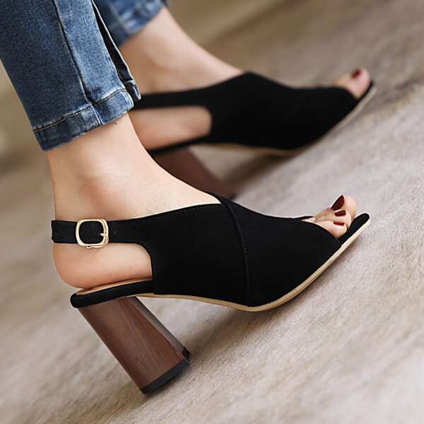 

Cross Band Chunky Heeled Slingback Sandals, Black