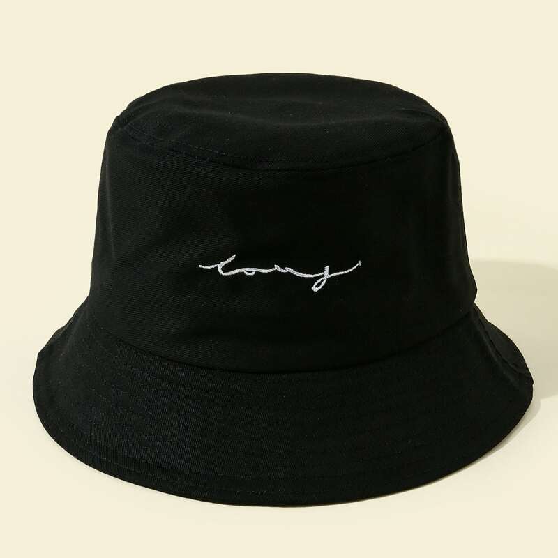 

Letter Embroidery Bucket Hat, Black