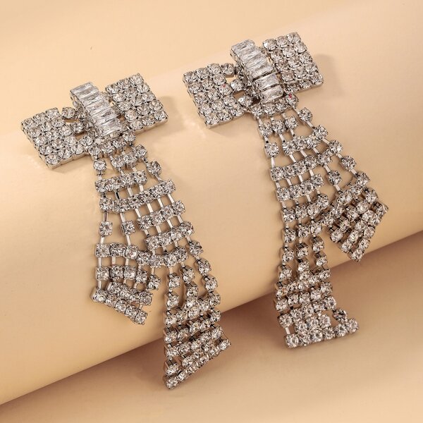 

Zircon Bow Knot Decor Earrings, Silver
