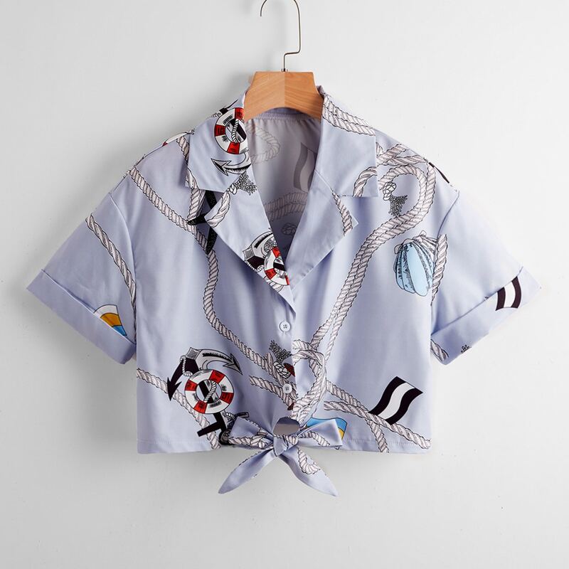 

Anchor Graphic Button Front Blouse, Multicolor