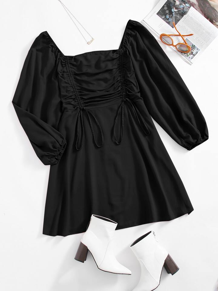 Our Plus Ruched Drawstring Milkmaid Dress is such a vibe - ROMWE