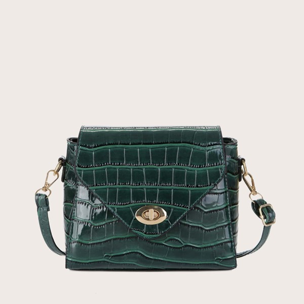 

Croc Embossed Turn-lock Crossbody Bag, Dark green