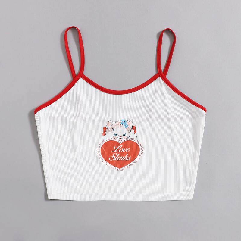 

Letter Cat Graphic Ringer Cami, Red and white
