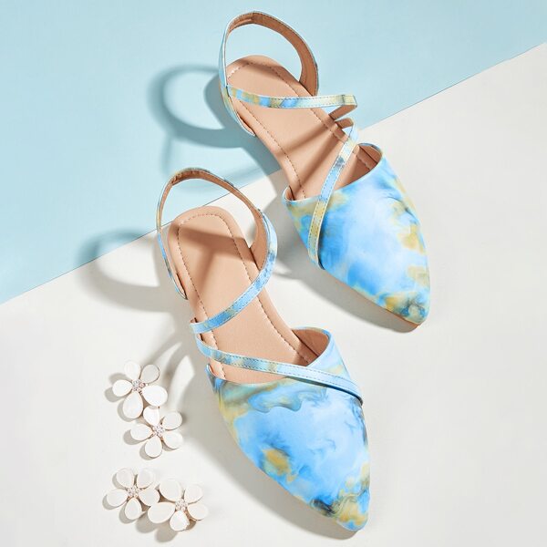 

Point Toe Watercolor Slingback Flats, Baby blue
