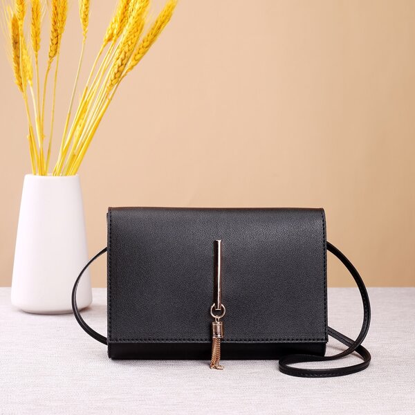 

Tassel Decor Crossbody Bag, Black