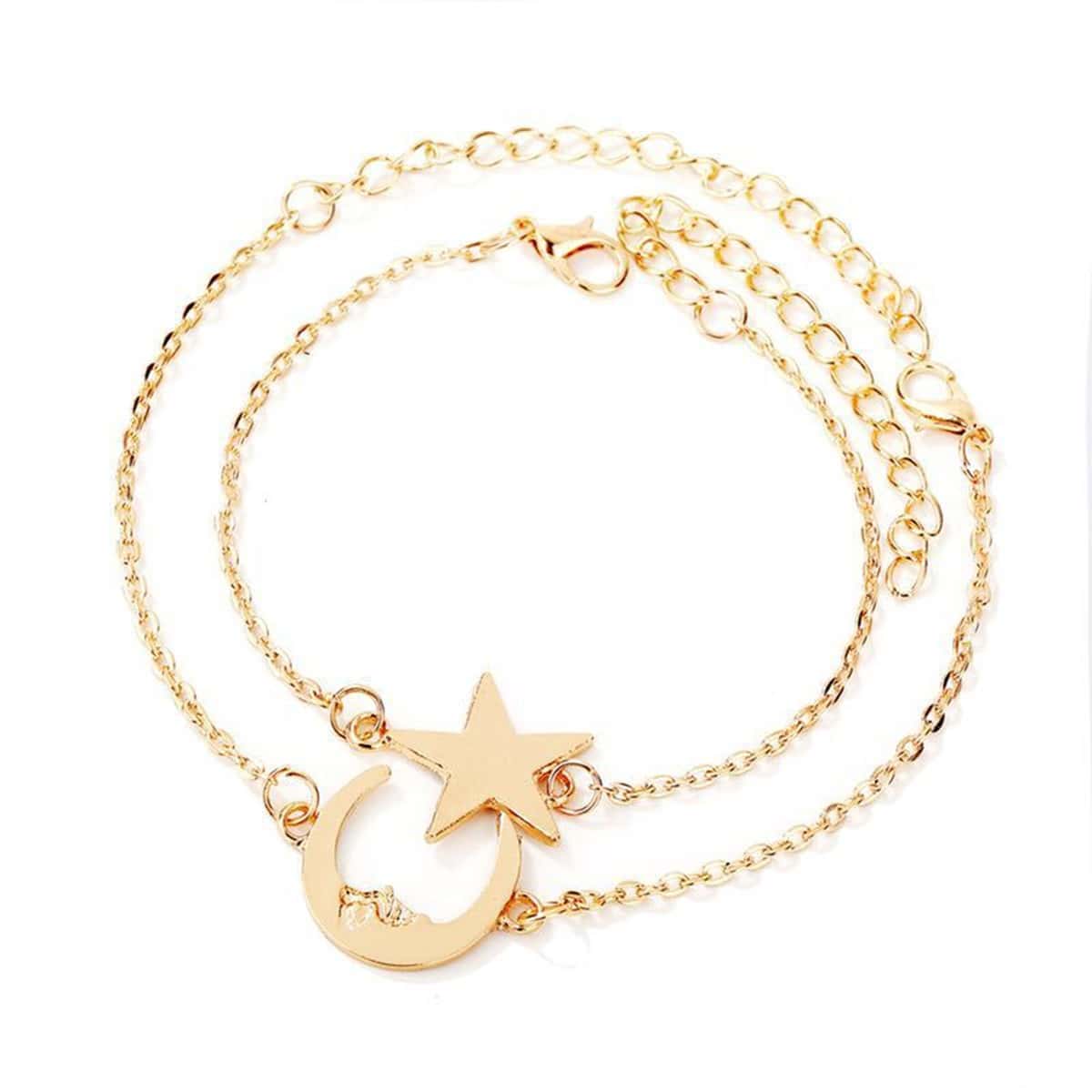 

2pcs Star & Moon Bracelet, Gold