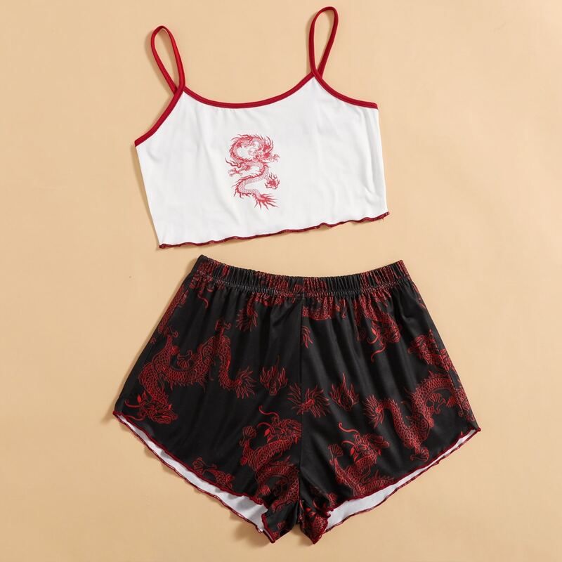 

Chinese Dragon Graphic Pajama Set, Multicolor