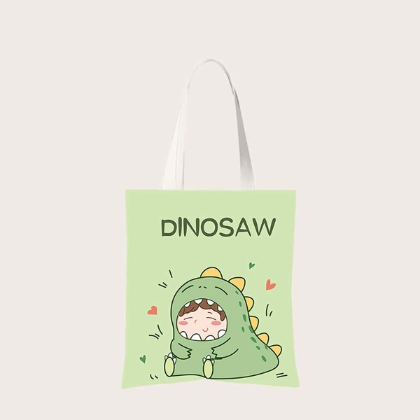 

Kids Cartoon Graphic Shopper Bag, Green