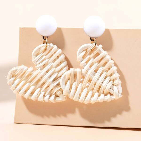 

Heart Decor Drop Earrings, Beige