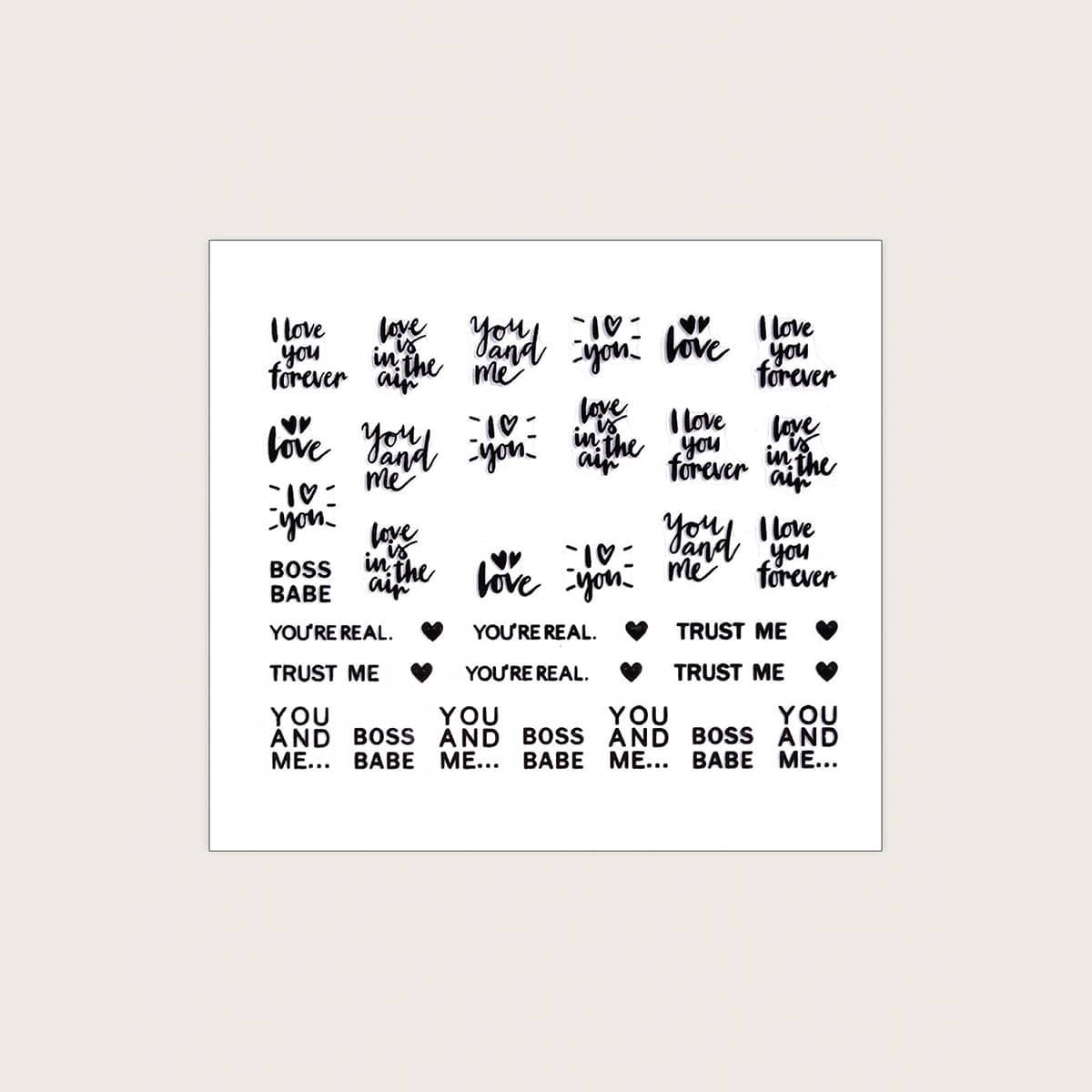 

1sheet Letter Graphic Nail Art Sticker, Black