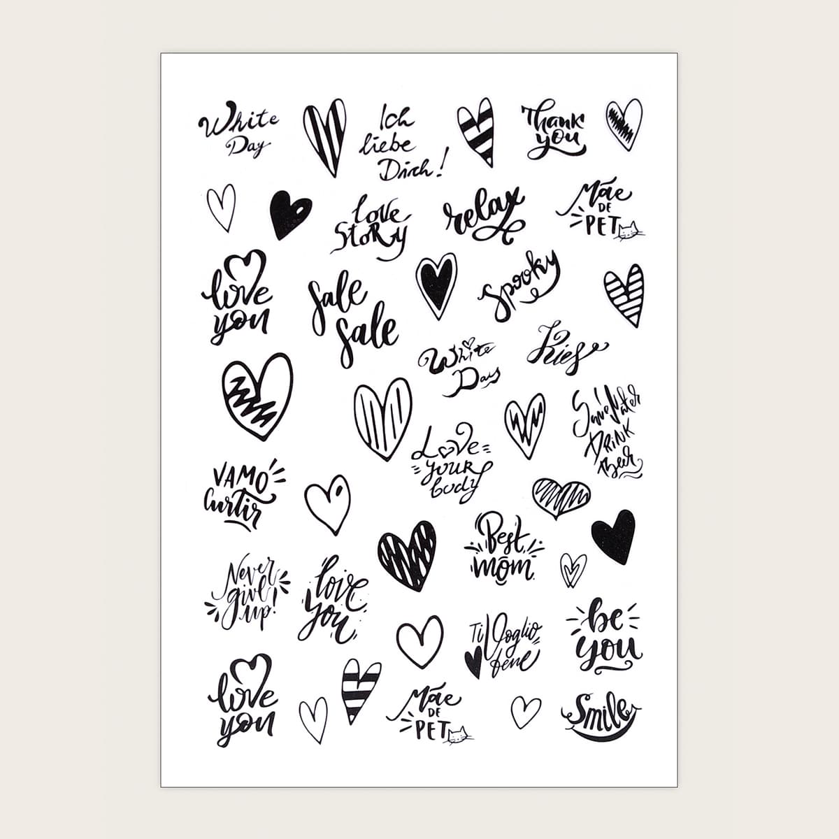 

1sheet Heart Pattern Nail Art Sticker, Black