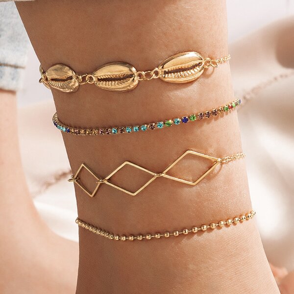 

4pcs Shell Decor Anklet, Gold