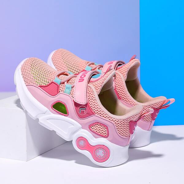 

Girls Letter Graphic Velcro Strap Sneakers, Watermelon pink