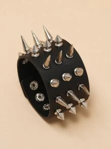 Spike Decor PU Bracelet - màu đen - Xem 2