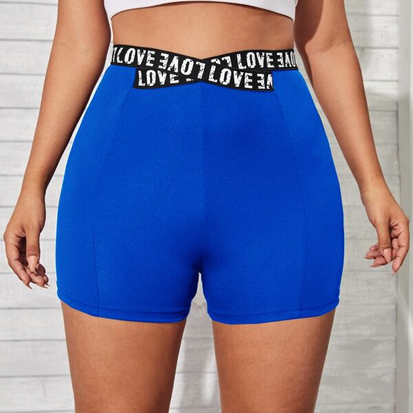 

Plus Cross Letter Tape Front Sports Shorts, Royal blue
