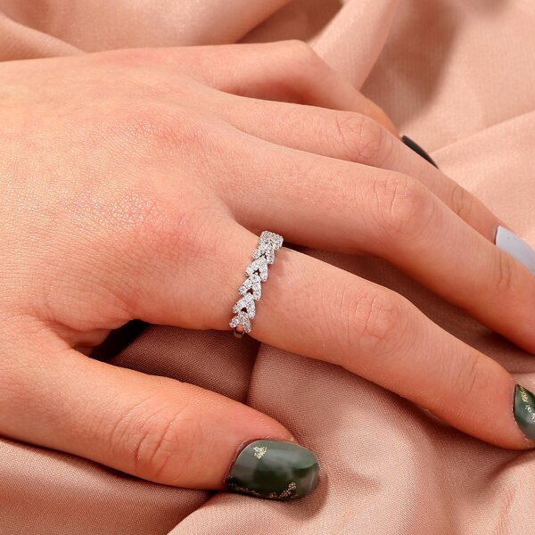 

Zircon Decor Cuff Ring, Silver