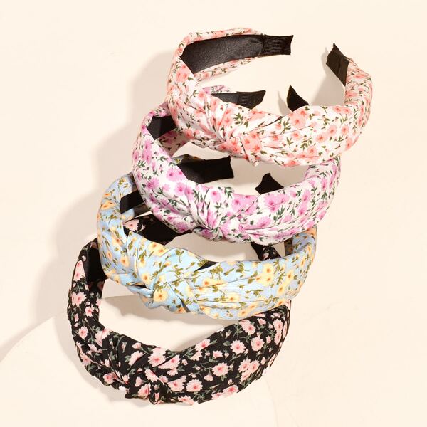 

4pcs Flower Print Hair Hoop, Multicolor
