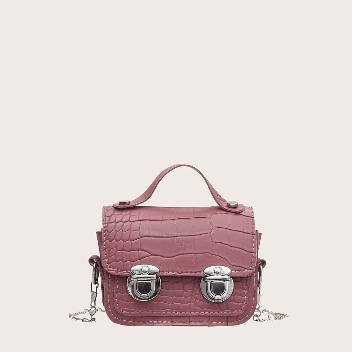 

Croc Embossed Mini Satchel Bag, Pink