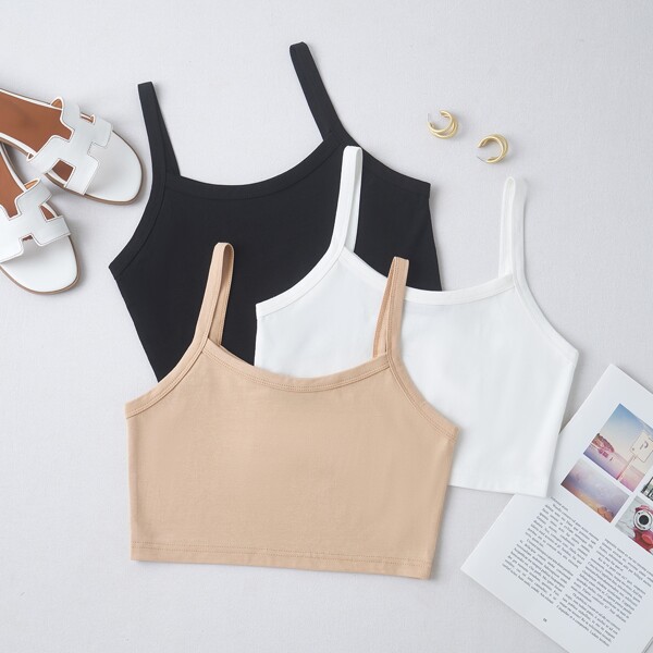 

3pcs Solid Crop Cami Top, Multicolor