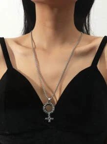 Fashionable and Popular Men's Alloy Female Symbol Charm Necklace for Jewelry Gift and for a Stylish Look - Silver - View 2