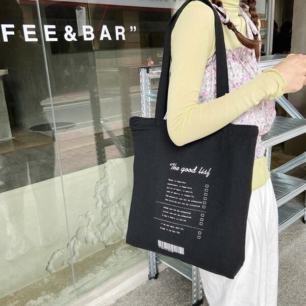 

Letter Graphic Shopper Bag, Black