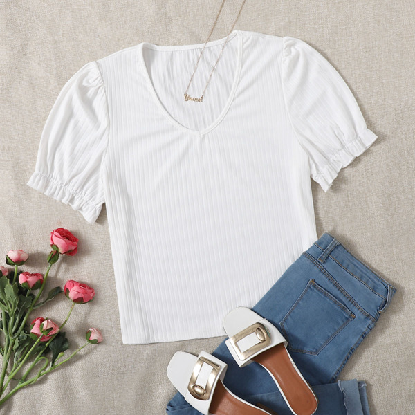 

Plus Solid Rib-Knit Tee, White