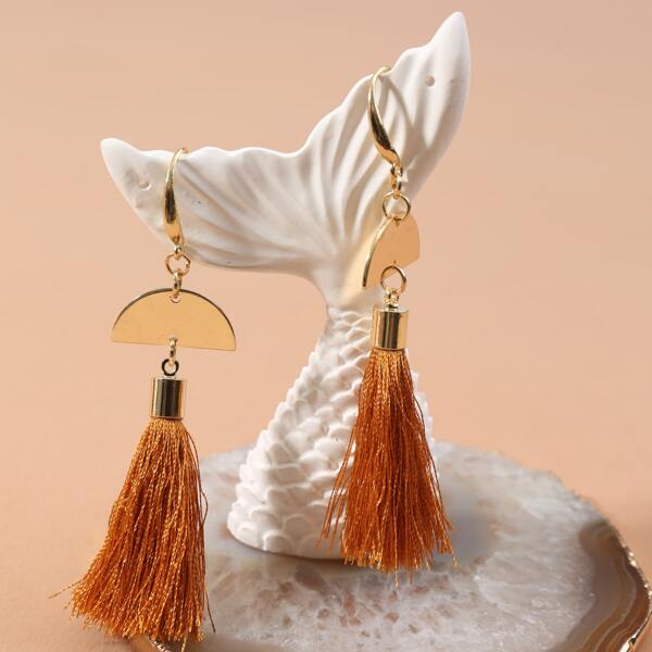 

Tassel Design Drop Earrings, Brown