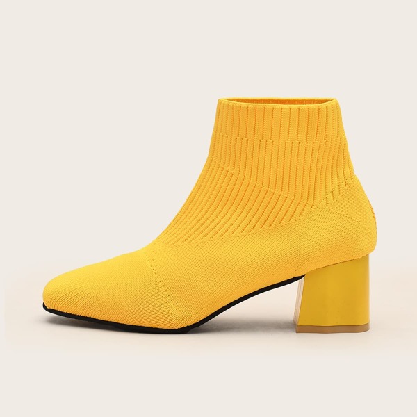 

Square Toe Chunky Heeled Knit Boots, Yellow