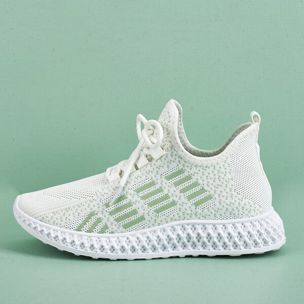 

Striped Lace Up Decor Running Shoes, Green