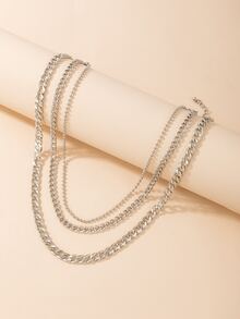Collar con cadena a capas - Plateado - Ver 2