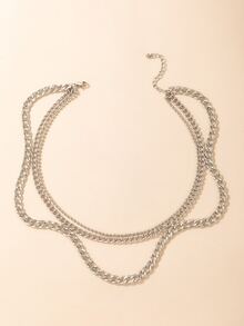 Collar con cadena a capas - Plateado - Ver 3