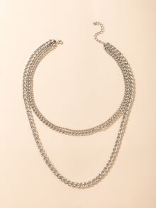 Collar con cadena a capas - Plateado - Ver 4