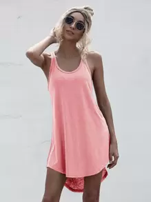 Racer Back High Low Tank Dress - Pink - View 1
