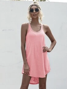 Racer Back High Low Tank Dress - Pink - View 3