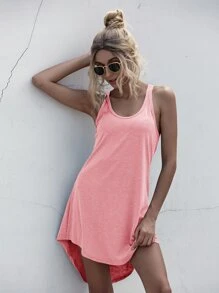 Racer Back High Low Tank Dress - Pink - View 5