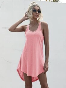 Racer Back High Low Tank Dress - Pink - View 6