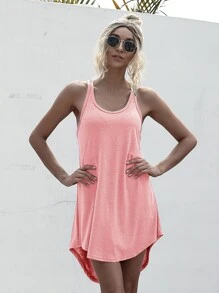 Racer Back High Low Tank Dress - Pink - View 7