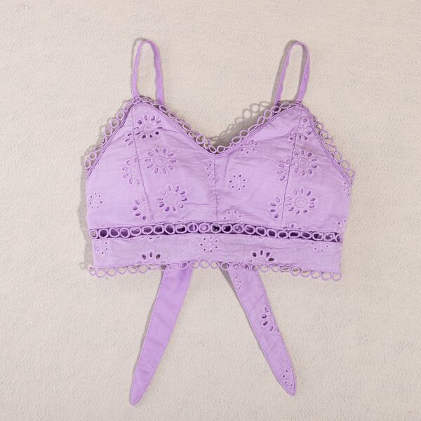 

Eyelet Embroidery Tie Back Crop Cami Top, Lilac purple
