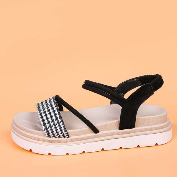 

Houndstooth Slingback Sandals, Black
