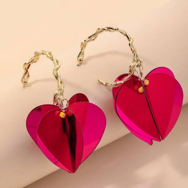

Heart Decor Drop Earrings, Red