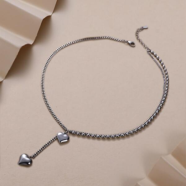 

Heart Charm Y Lariat Necklace, Silver