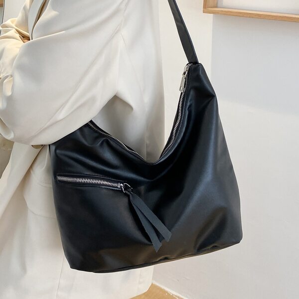 

Zipper Decor Crossbody Bag, Black