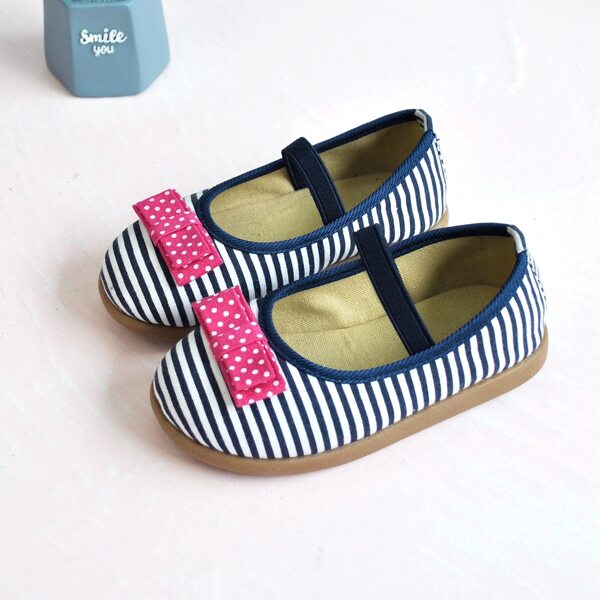 

Toddler Girls Bow Decor Striped Flats, Blue and white