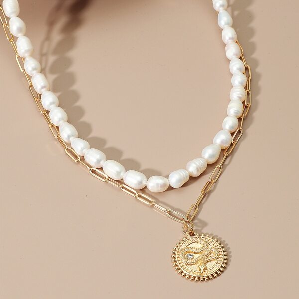 

Natural Pearl Beaded Layered Necklace, Gold