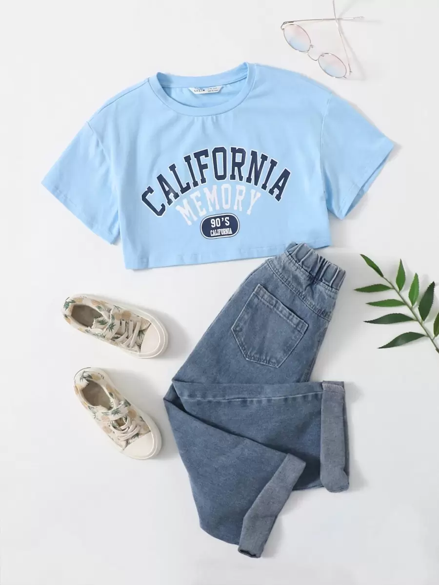 SHEIN Girls Letter Graphic Crop Tee