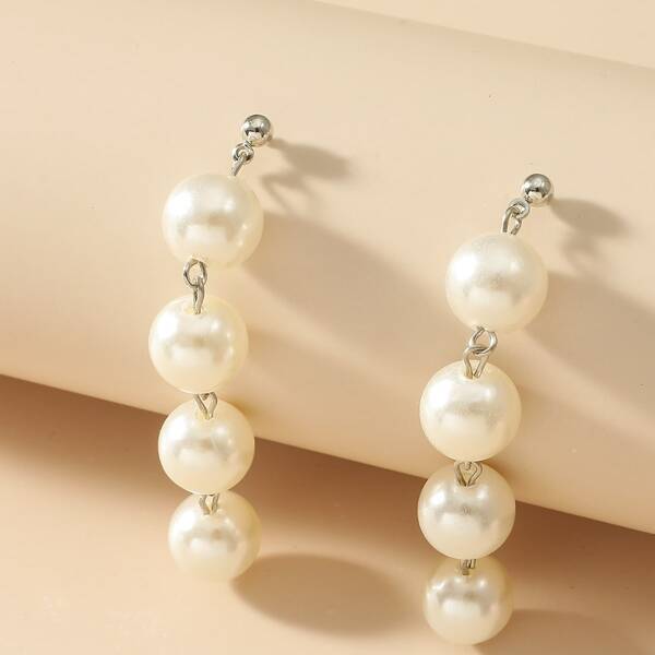 

Faux Pearl Decor Drop Earrings, Silver