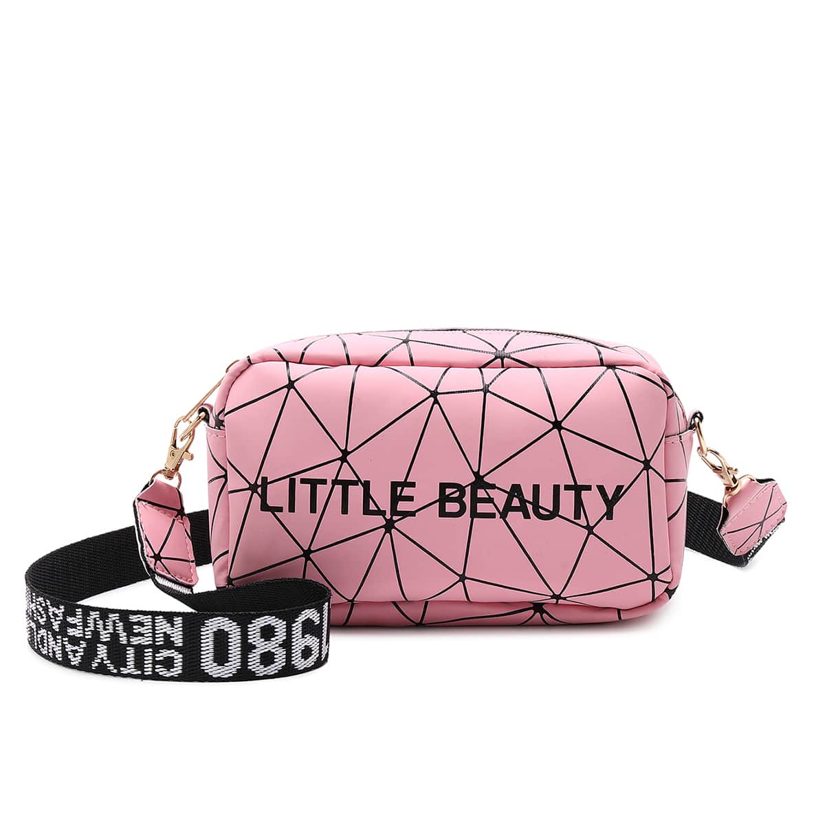

Letter & Geometric Graphic Crossbody Bag, Pink