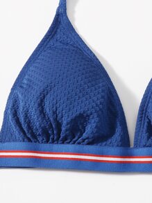 Halter Triangle Thong Bikini Set - Blue - View 5