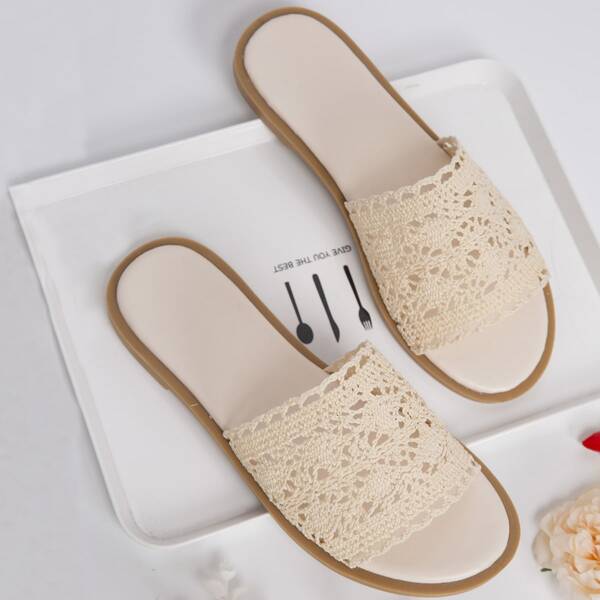 

Crochet Lace Slide Sandals, Apricot
