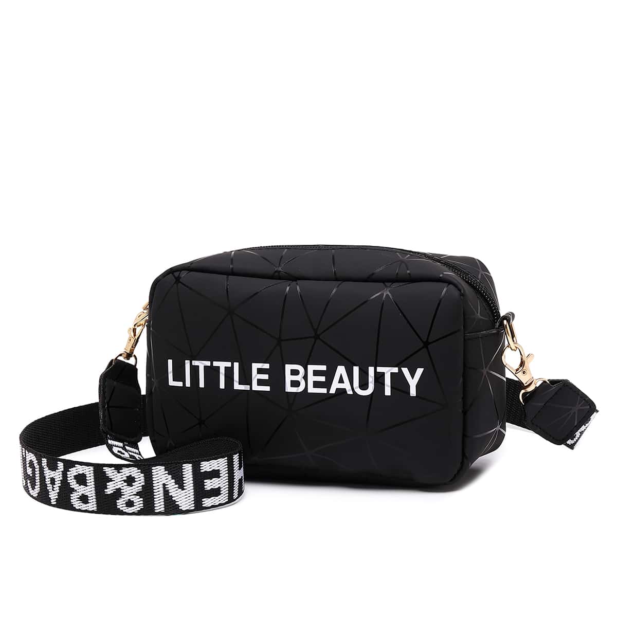 

Letter & Geometric Graphic Crossbody Bag, Black